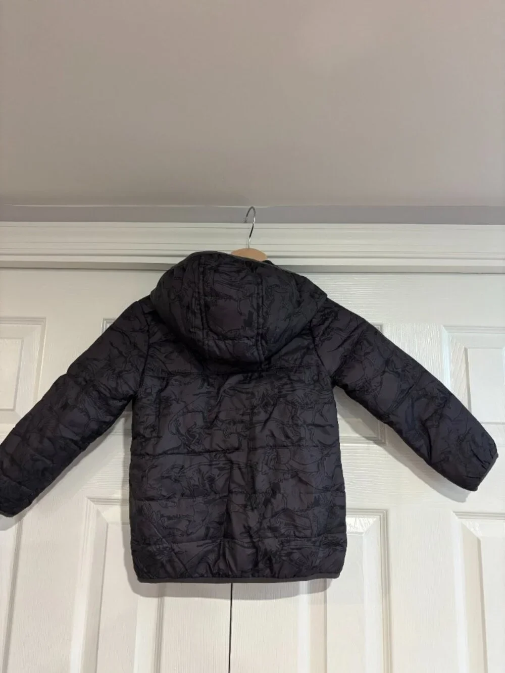 Carter's Puffer Coat Dinosuar Print Gray & Black w/ Hood 5T